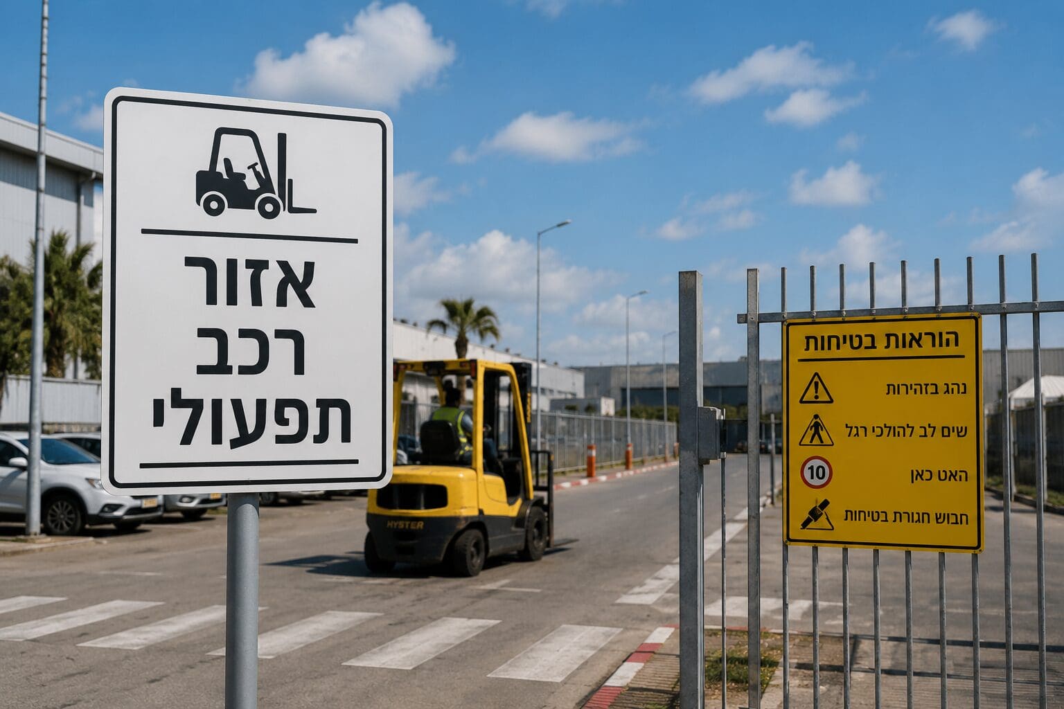 שילוט אזור רכב תפעולי בכניסה לשטח עם מלגזה
